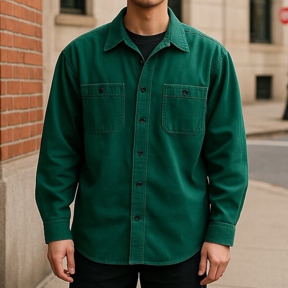 Fieldmaster USA Green Work Shirt 2XL Tall Button Front Heavyweight Long Sleeve - Picture 1 of 7